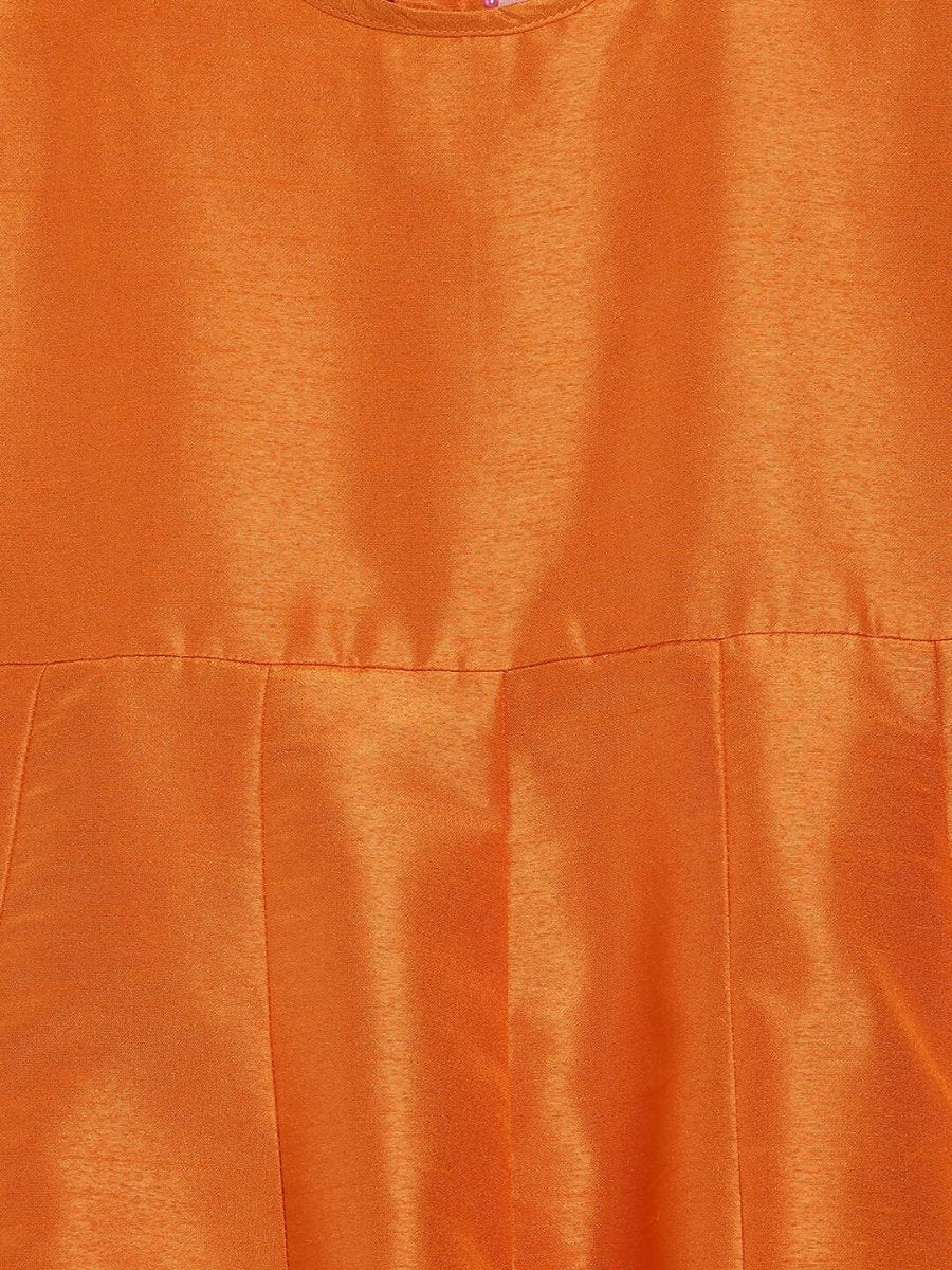 Ahalyaa Orange Poly Silk Anarkali Kids Kurta With Dupatta Set For Girls | Grocsy