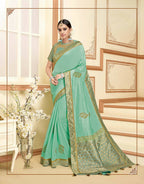 Pista Green Silk Zari And Cord Embroidery, Laser Cut Buttas, Tassels Saree - Norita Alankrita | Grocsy