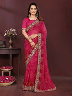 Ai Fashion Magenta Georgette Digital Print Party Wear Saree | Grocsy