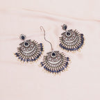 Diamond & Blue Stone Earrings with Matching Maang Tikka- Ruby Raang | Grocsy