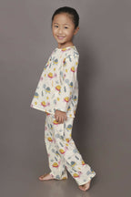 Breathables Kids Cotton Turtle Print Co-Ord Night Suit – White & Multi-Color | Grocsy