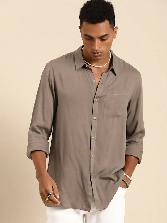 Grey Men Rayon Classic Opaque Casual Shirt - Mahotsav | Grocsy