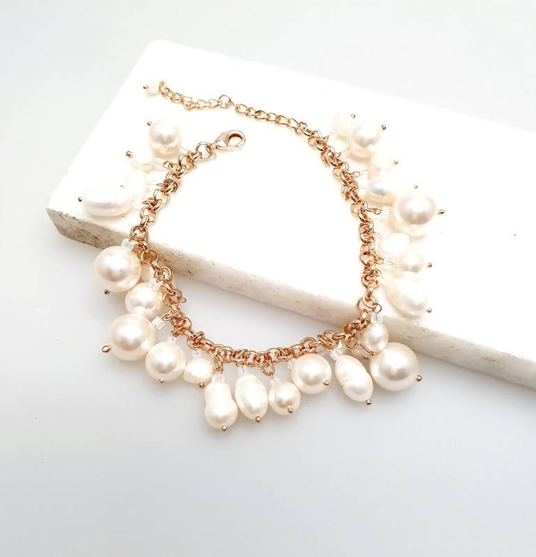 Bling Accessories Baroque & Swarovski Glass Pearls Long Charm Bracelet | Grocsy