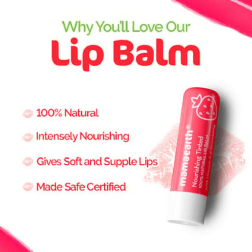 Mamaearth Nourishing Tinted 100% Natural Lip Balm With Vitamin E & Strawberry | Grocsy