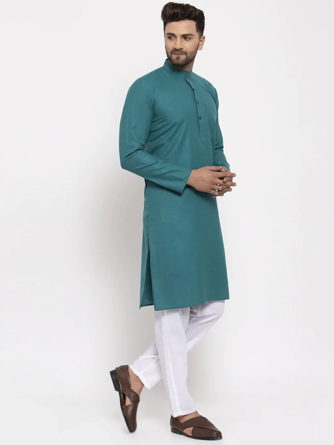 Jompers Men's Green & White Solid Kurta Only | Grocsy