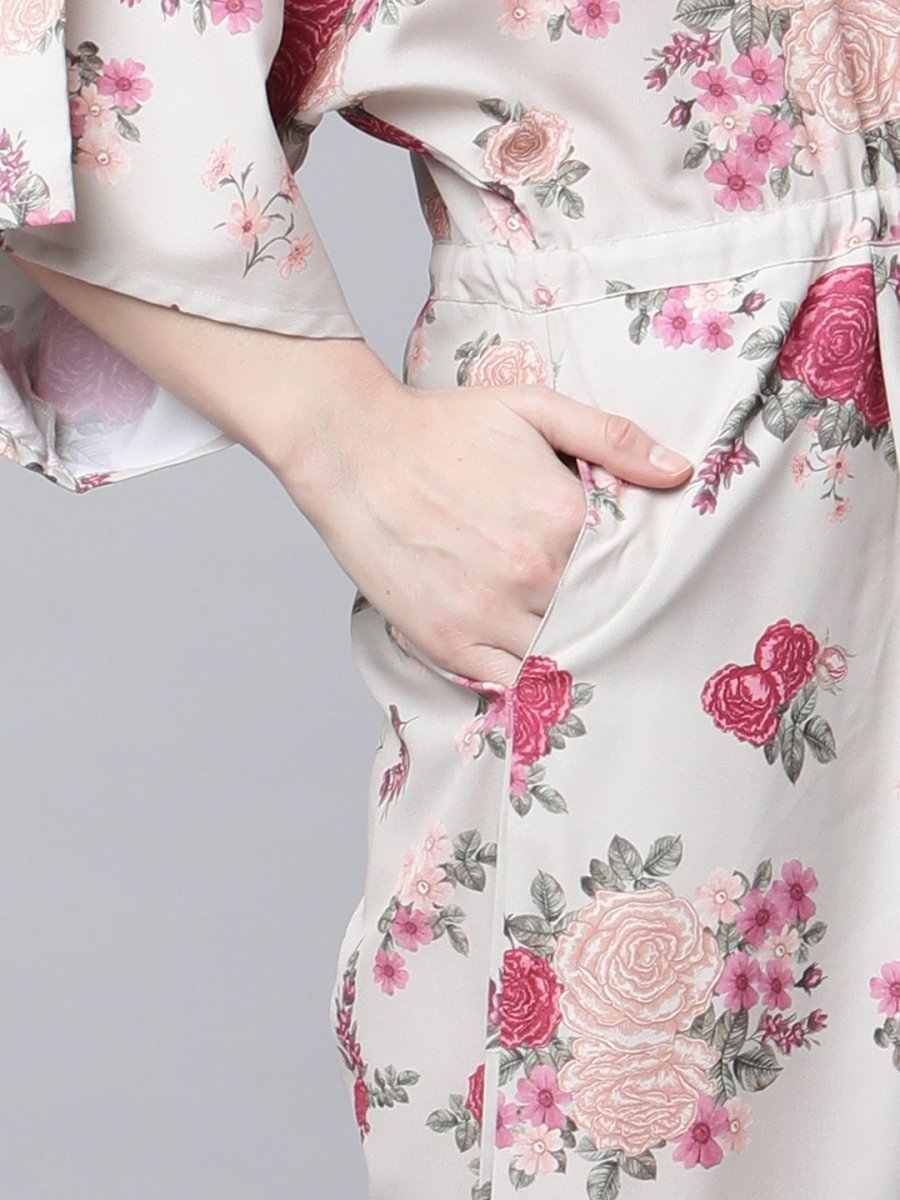 Ahalyaa Womens Beige Crepe Digital Floral Print Jumpsuit | Grocsy