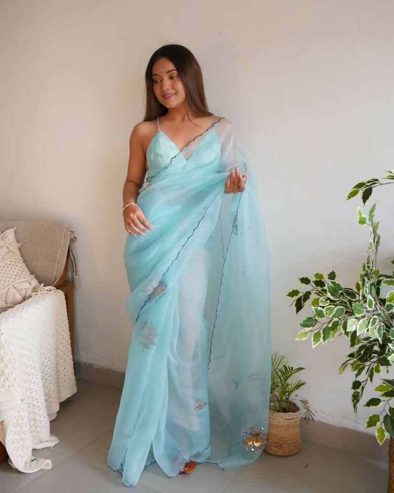 Vamsee Ena Sky Organza Saree | Grocsy