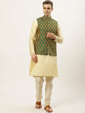 Jompers Men's Woven Design Nehru Jacket and Kurta Pyjama Set - Green | Grocsy