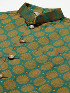 Jompers Men's Woven Design Nehru Jacket and Kurta Pyjama Set - Green | Grocsy