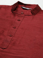 Jompers Men's Solid Dupion Kurta Pajama with Printed Nehru Jacket (White & Maroon) | Grocsy