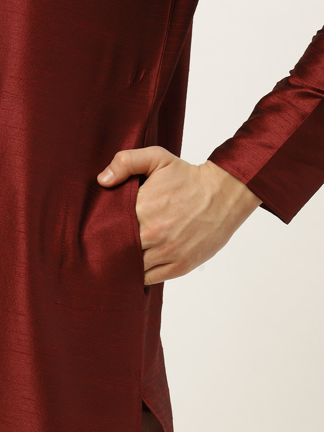 Jompers Men's Solid Dupion Kurta Pajama with Printed Nehru Jacket (White & Maroon) | Grocsy