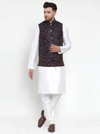 Jompers Men's Solid Dupion Kurta Pajama with Blue Nehru Jacket | Grocsy