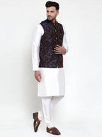 Jompers Men's Solid Dupion Kurta Pajama with Blue Nehru Jacket | Grocsy