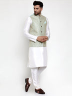 Jompers Men's Solid Dupion Kurta Pajama with Embroidered Nehru Jacket Sky | Grocsy