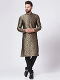 Jompers Men's Golden & Black Self Design Kurta with Churidar | Grocsy
