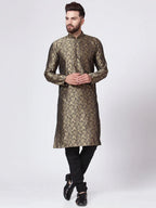 Jompers Men's Golden & Black Self Design Kurta with Churidar | Grocsy