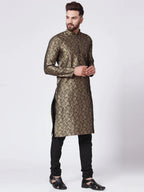 Jompers Men's Golden & Black Self Design Kurta with Churidar | Grocsy