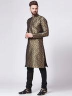 Jompers Men's Golden & Black Self Design Kurta with Churidar | Grocsy