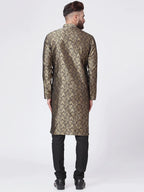 Jompers Men's Golden & Black Self Design Kurta with Churidar | Grocsy