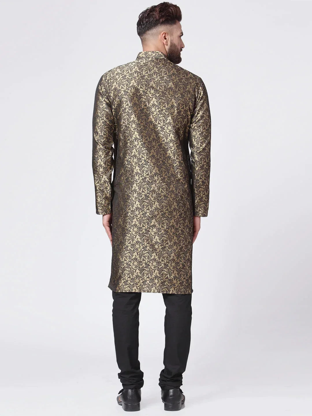 Jompers Men's Golden & Black Self Design Kurta with Churidar | Grocsy