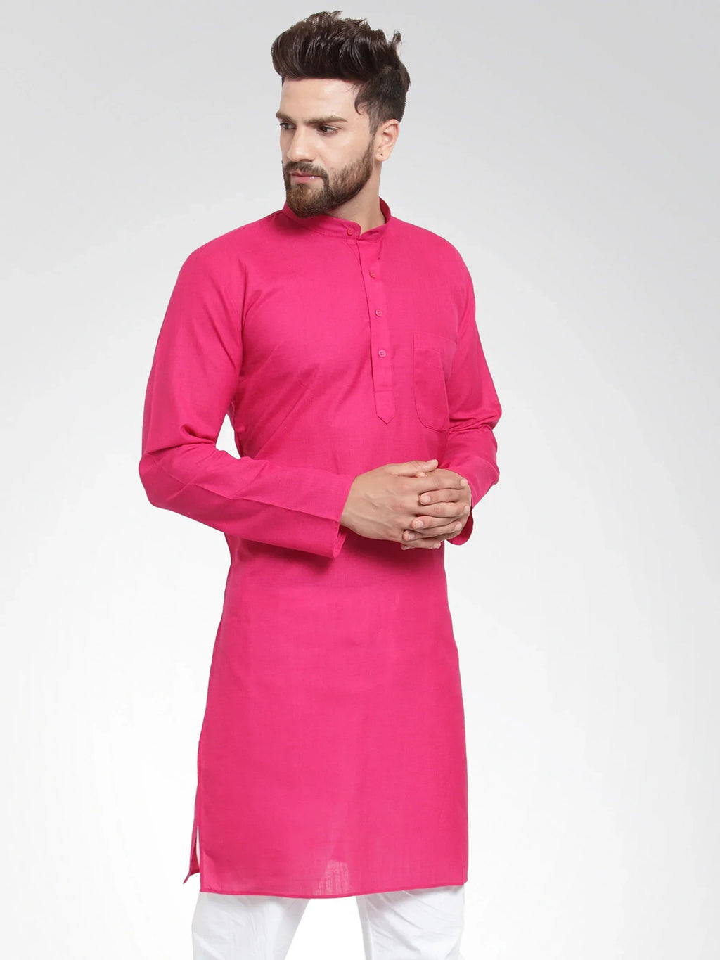 Jompers Men's Pink & White Solid Kurta Only | Grocsy