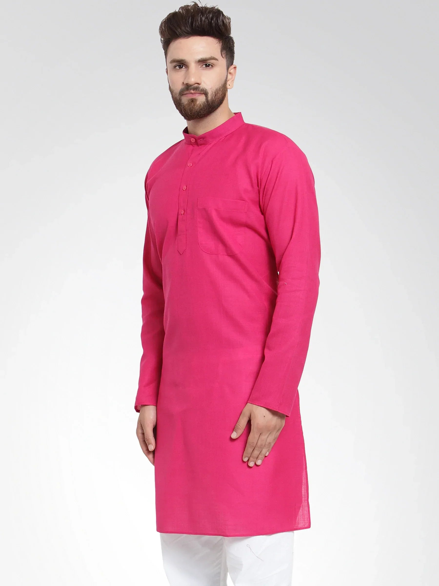 Jompers Men's Pink & White Solid Kurta Only | Grocsy