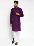 Jompers Men's Purple & White Solid Kurta with Churidar | Grocsy