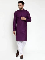 Jompers Men's Purple & White Solid Kurta with Churidar | Grocsy
