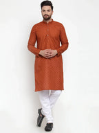 Jompers Men's Brown Chikan Kurta with Churidar | Grocsy