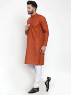 Jompers Men's Brown Chikan Kurta with Churidar | Grocsy