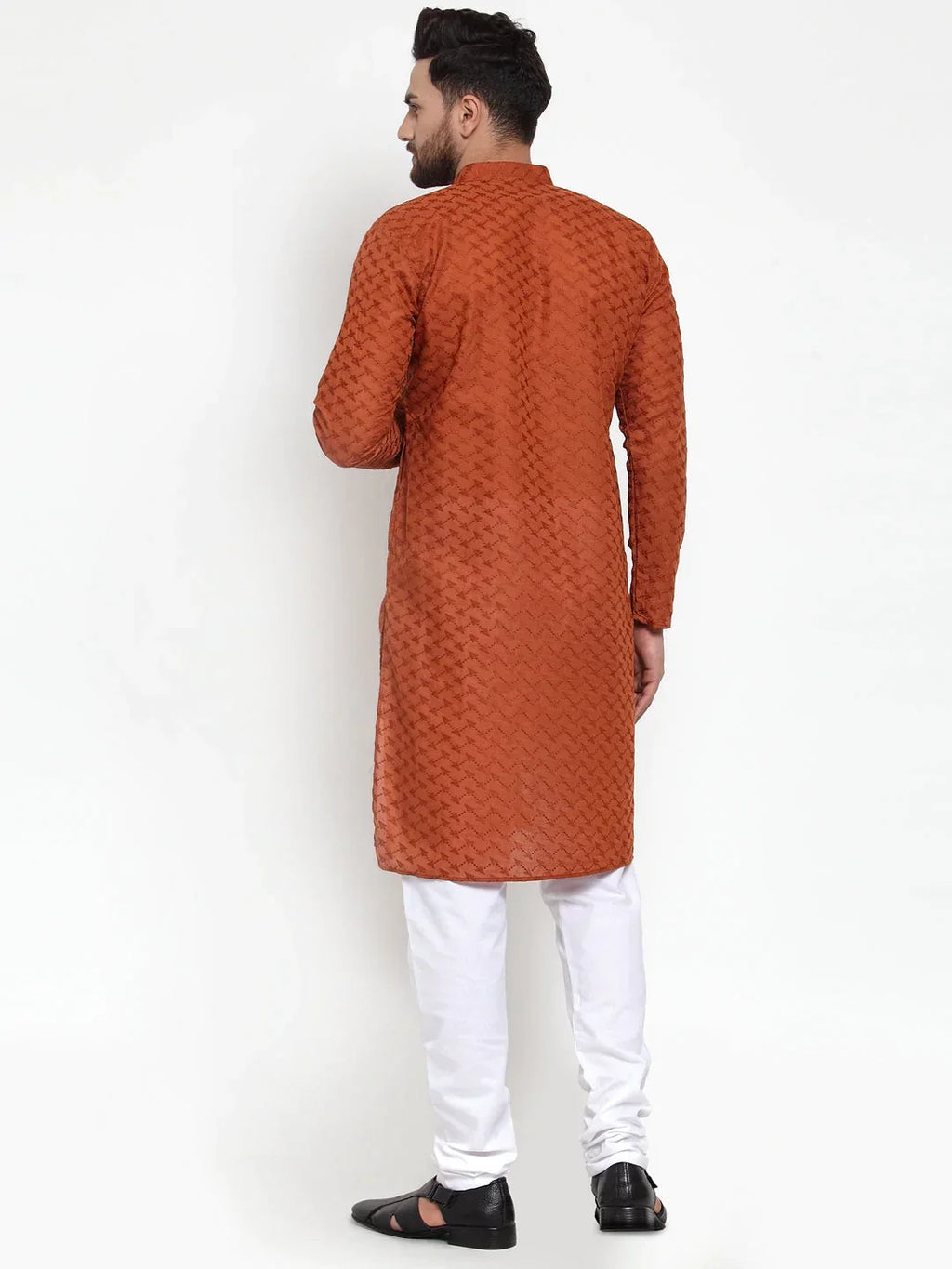 Jompers Men's Brown Chikan Kurta with Churidar | Grocsy