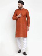 Jompers Men's Brown Chikan Kurta with Churidar | Grocsy