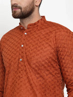 Jompers Men's Brown Chikan Kurta with Churidar | Grocsy