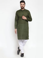 Jompers Men Olive Green Chikan Kurta Only | Grocsy