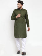 Jompers Men Olive Green Chikan Kurta Only | Grocsy