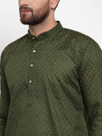 Jompers Men Olive Green Chikan Kurta Only | Grocsy