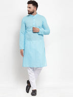 Jompers Men Sky Blue Chikan Kurta Only | Grocsy