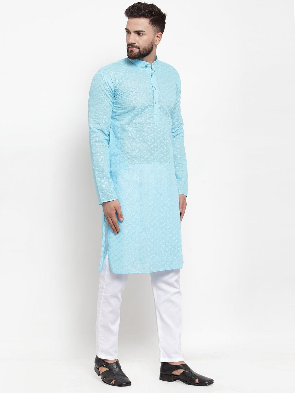 Jompers Men Sky Blue Chikan Kurta Only | Grocsy