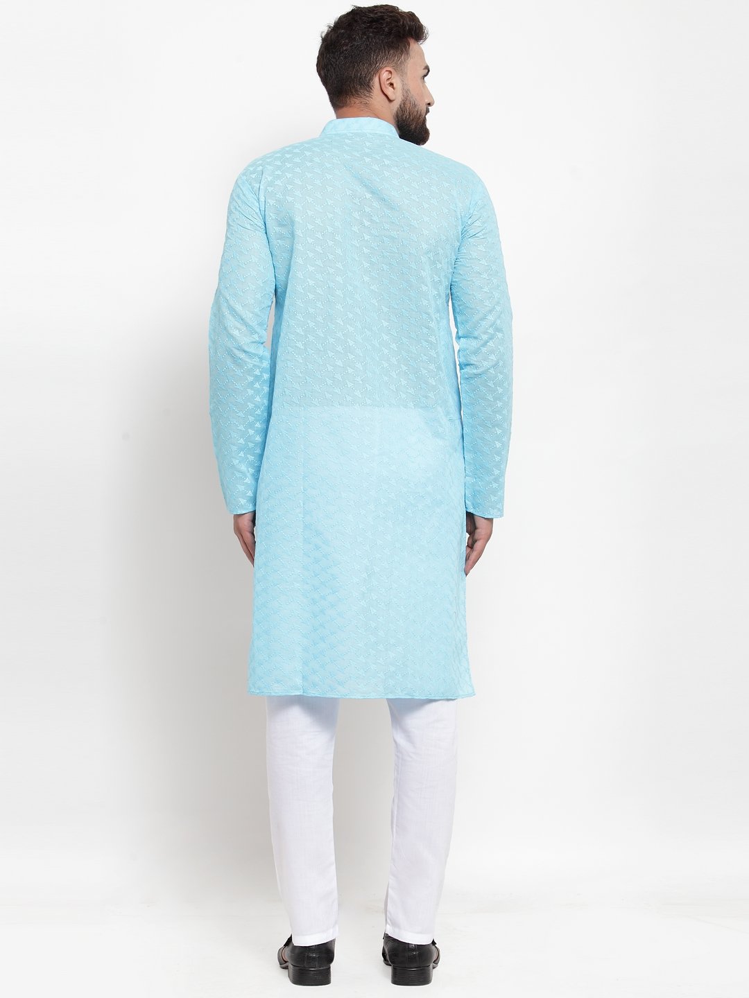 Jompers Men Sky Blue Chikan Kurta Only | Grocsy