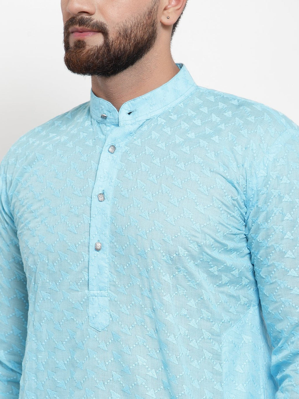 Jompers Men Sky Blue Chikan Kurta Only | Grocsy