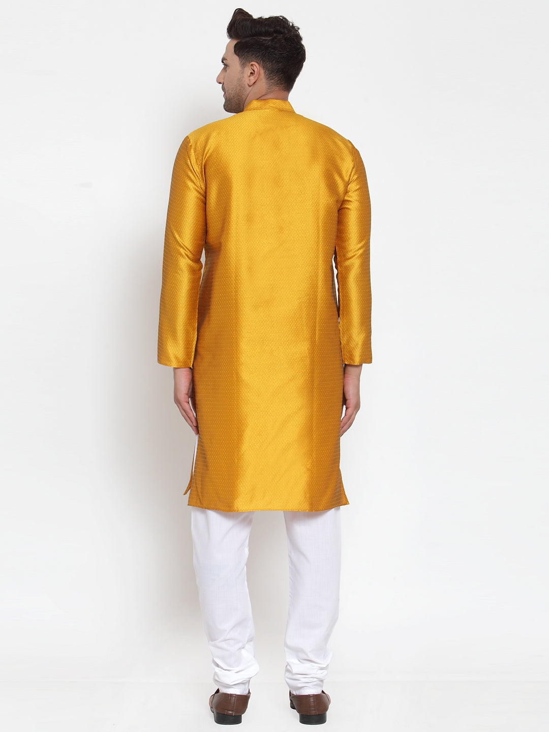Jompers Men's Yellow Jacquard Kurta Payjama Sets | Grocsy