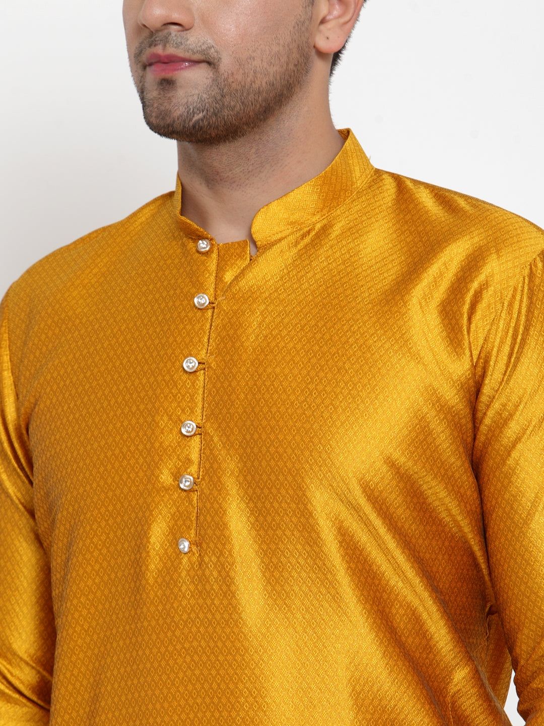 Jompers Men's Yellow Jacquard Kurta Payjama Sets | Grocsy