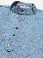 Jompers Men's Blue Printed Jacquard Kurta Payjama Sets | Grocsy