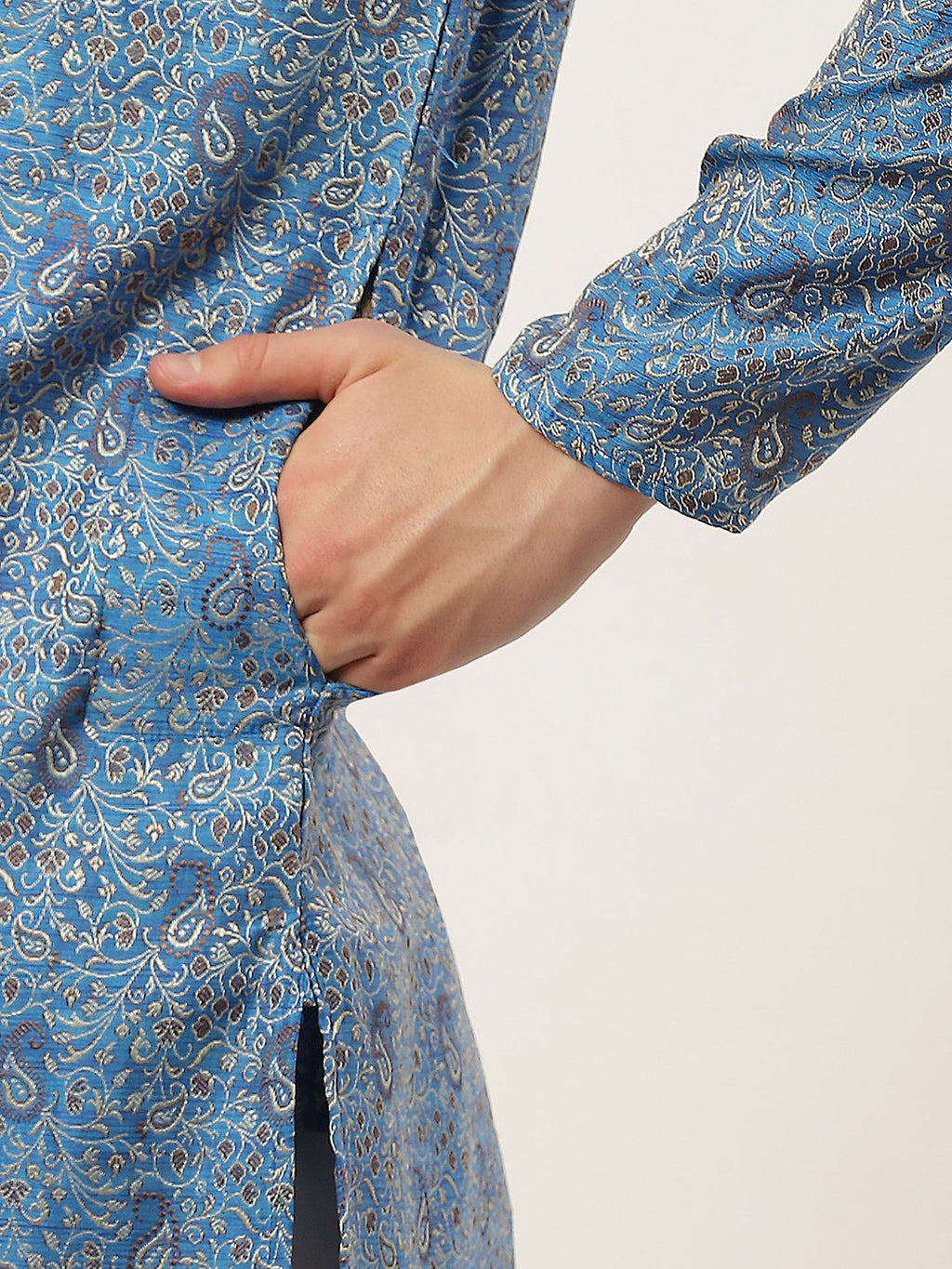Jompers Men's Blue Printed Jacquard Kurta Payjama Sets | Grocsy