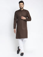 Jompers Men's Coffee Cotton Solid Kurta Payjama Sets | Grocsy