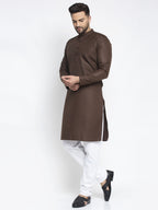 Jompers Men's Coffee Cotton Solid Kurta Payjama Sets | Grocsy