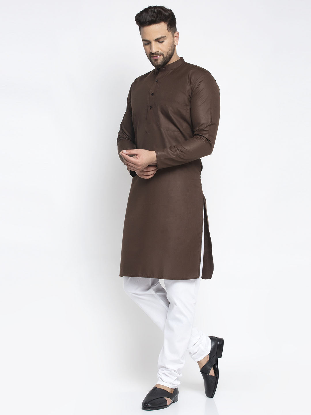 Jompers Men's Coffee Cotton Solid Kurta Payjama Sets | Grocsy