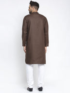 Jompers Men's Coffee Cotton Solid Kurta Payjama Sets | Grocsy
