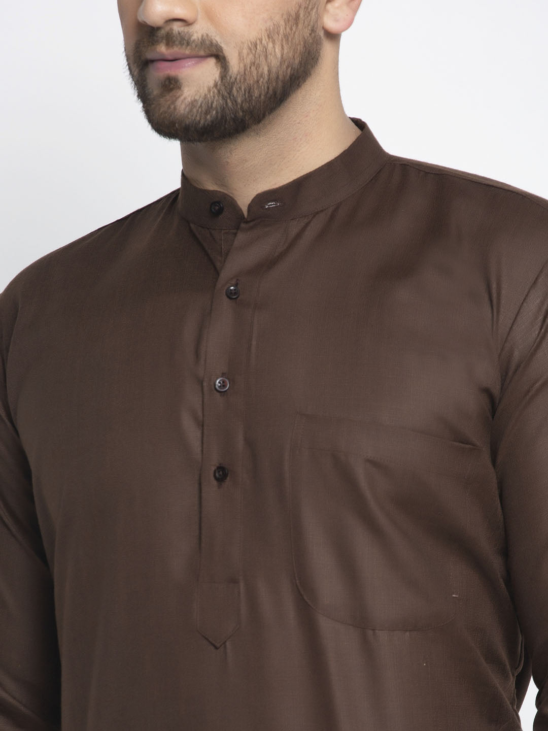 Jompers Men's Coffee Cotton Solid Kurta Payjama Sets | Grocsy