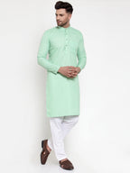 Jompers Men Green & White Solid Kurta with Churidar | Grocsy
